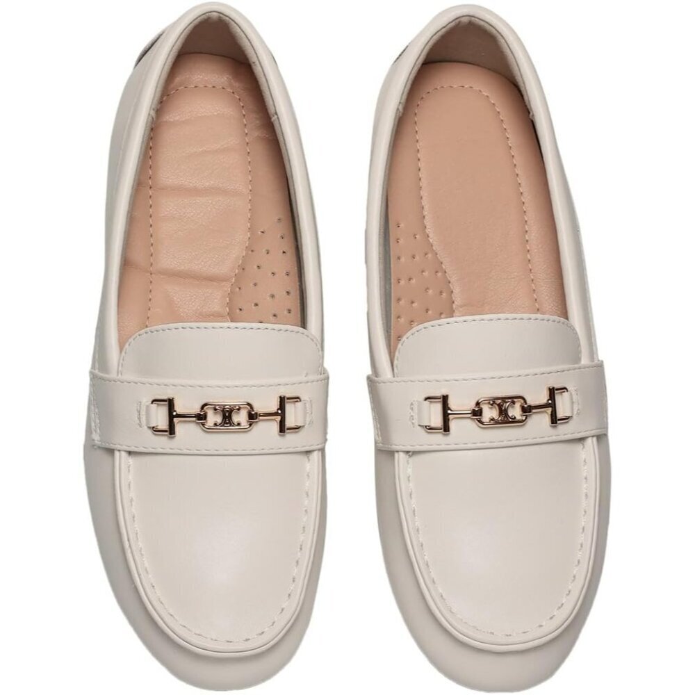 Women’s White Leather Polyurethane Comfortable Casual Slip On Loafer Flat Shoes - Picture 8 of 9